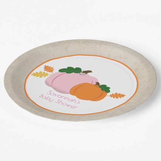 Kürbis Herbstpinke und Orangenpapierplatte Pappteller (Schrägansicht)