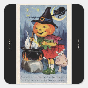 Kürbis-Hexe zum Halloween 'Vintage Pumpkin Witch H Quadratischer Aufkleber