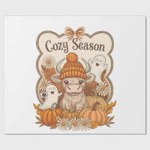 Kürbis-Hochlandkuh-Geist Halloween Geschenkpapier