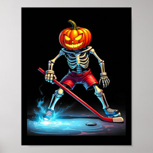 Kürbis Hockey Skelett Eishockey Halloween Poster