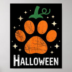 Kürbis Hund Katze Pfotenabdruck Halloween Tierlieb Poster
