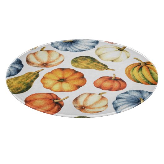 Kürbis Illustration: Nahtloses Wasserfarbmuster Schneidebrett (Ecke)