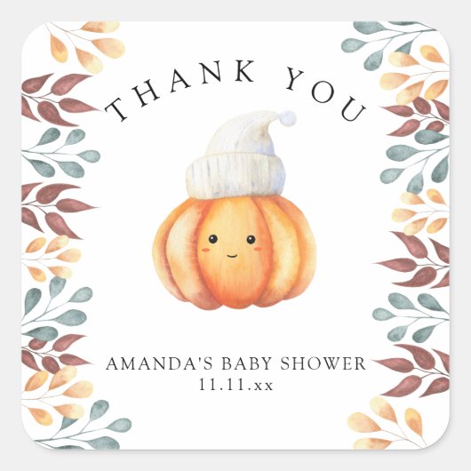 Kürbis in den Hut - Danke Quadratischer Aufkleber (Vorderseite)