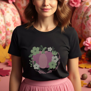 Kürbis in Pastellrosa mit grünen und weißen Blume T-Shirt