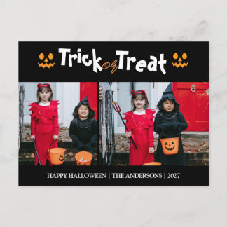 Kürbis Jack-o-Lantern Halloween Familie Zwei Foto Feiertagspostkarte