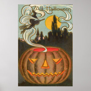 Kürbis Jack O Lantern Hexe Vollmond Poster