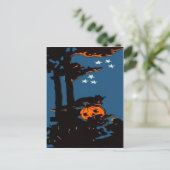 Kürbis Jack O' Lantern Katze Orange Schwarz Postkarte (Stehend Vorderseite)