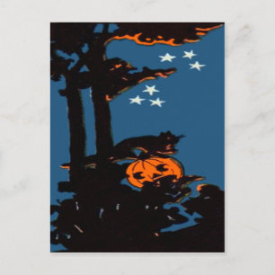 Kürbis Jack O' Lantern Katze Orange Schwarz Postkarte