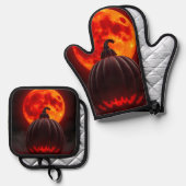 Kürbis-Kaiser-Eclipse-Halloween-Mitt-Set Ofenhandschuh & Topflappen-Set (Vorderseite/Rückseite)