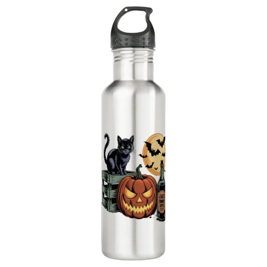 Kürbis-Katze-Bier-Halloween Edelstahlflasche (Vorderseite)