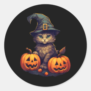 Kürbis Katze Halloween Schwarze Katze Herren Kostü Runder Aufkleber