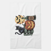 Kürbis Katzen Bier Halloween Geschirrtuch (Vertikal)
