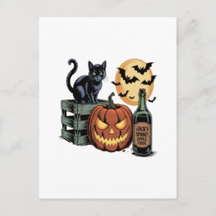 Kürbis Katzen Bier Halloween Postkarte
