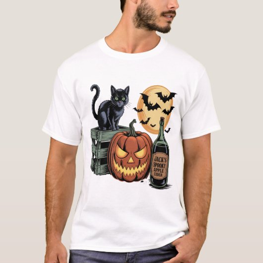 Kürbis Katzen Bier Halloween T-Shirt (Vorderseite)
