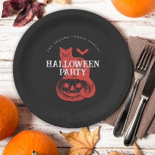 Kürbis Katzen Fledermaus Orange Vintage Halloween- Pappteller