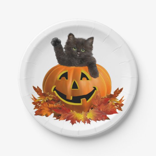 Kürbis Kitty Pappteller (Vorderseite)