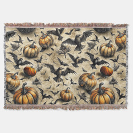 Kürbis, Krähen und Fledermäuse Halloween Muster (2 Decke