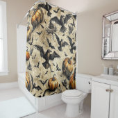 Kürbis, Krähen und Fledermäuse Halloween Muster (2 Duschvorhang (Beispiel)