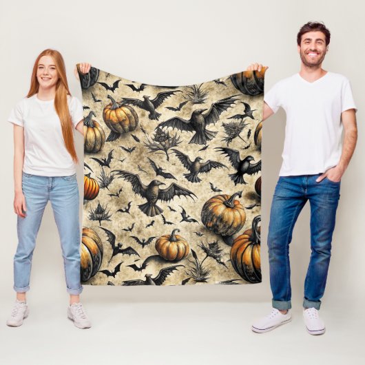 Kürbis, Krähen und Fledermäuse Halloween Muster (2 Fleecedecke (Beispiel)