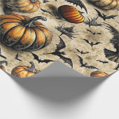 Kürbis, Krähen und Fledermäuse Halloween Muster (2 Geschenkpapier (Ecke)