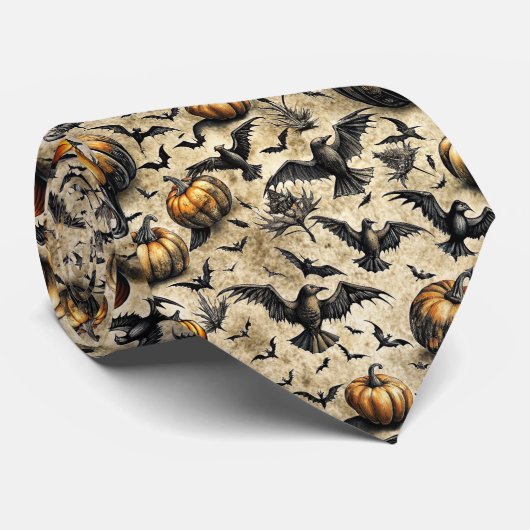 Kürbis, Krähen und Fledermäuse Halloween Muster (2 Krawatte (Gerollt)