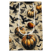 Kürbis, Krähen und Fledermäuse Halloween Muster (2 Mittlere Geschenktüte (Rückseite)