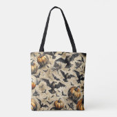 Kürbis, Krähen und Fledermäuse Halloween Muster (2 Tasche (Rückseite)