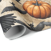 Kürbis, Krähen und Fledermausmuster Geschenkpapier (Rolleneckpunkt)