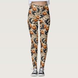 Kürbis, Krähen und Fledermausmuster Leggings