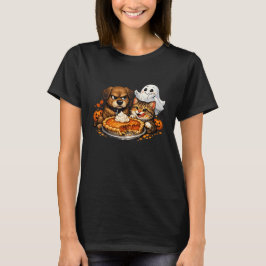 Kürbis-Kuchen-Katze stiehlt Bissen-Hund bewacht Ha T-Shirt