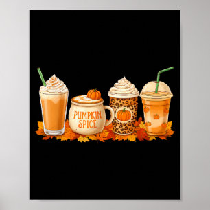 Kürbis-Latte-Sce-Kaffee-Herbstgetränk-Halloween-Au Poster