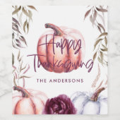 Kürbis lila Blumenfall Erntedank Weinetikett (Einzelnes Label)