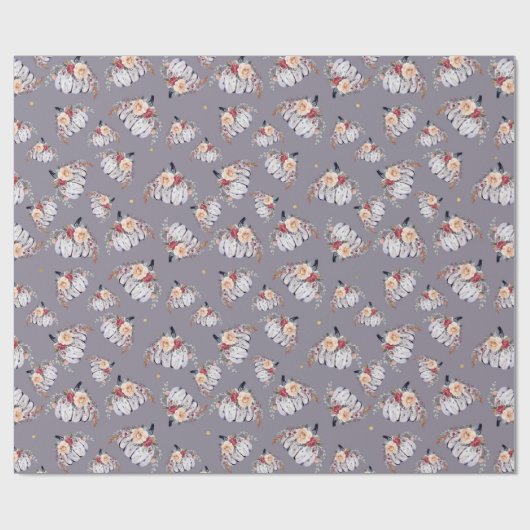 Kürbis lila graues Wasserfarbenmuster Geschenkpapier (Flach)