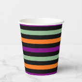 Kürbis, Lila, Grün und Schwarz. Streifen Pappbecher (Rückseite)