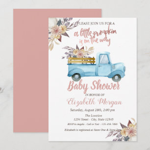 Kürbis-LKW Blumen-Roségold-Baby-Party  Einladung