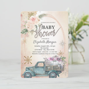 Kürbis-LKW, Blumen, Schneeflocken Baby Shower Einladung