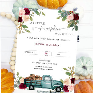 Kürbis-LKW Burgunder Rosen Baby Shower Einladung