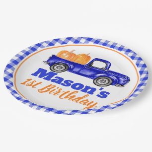 Kürbis-LKW-Kürbis-Flecken - blauer LKW Pappteller