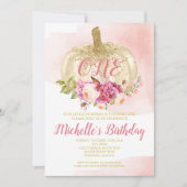 Kürbis-Mädchen-Rosa-Golderstes Einladung (Vorderseite)