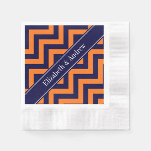 Kürbis Marine LG Chevron Marineblau Name Monogramm Serviette