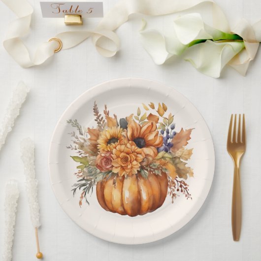 Kürbis mit Blumen-Thanksgiving- Pappteller (Hochzeit)