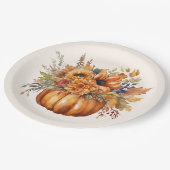 Kürbis mit Blumen-Thanksgiving- Pappteller (Schrägansicht)