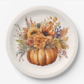 Kürbis mit Blumen-Thanksgiving- Pappteller (Vorderseite)