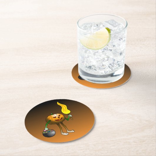 Kürbis mit Fackel-Untersetzer Runder Pappuntersetzer (Vor Ort)