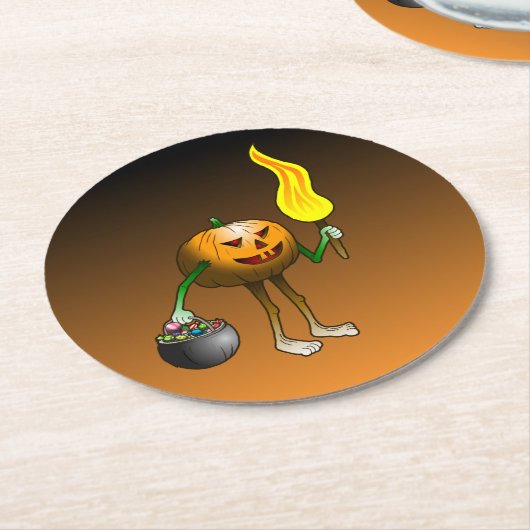 Kürbis mit Fackel-Untersetzer Runder Pappuntersetzer (Angewinkelt)