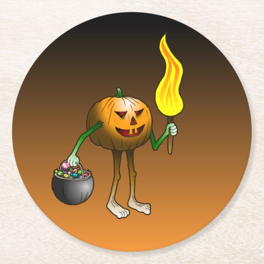 Kürbis mit Fackel-Untersetzer Runder Pappuntersetzer (Vorderseite)