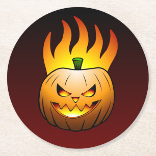 Kürbis mit Fratze zum Halloween Runder Pappuntersetzer