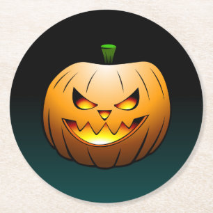 Kürbis mit Halloween-Gesicht Runder Pappuntersetzer
