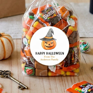 Kürbis mit Hexenhut Halloween Runder Aufkleber