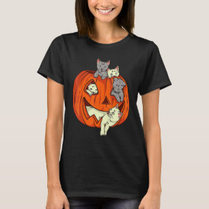 Kürbis mit Katzenfratze als Jack O Lantern Hallowe T-Shirt